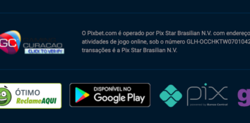 Ícone de Google Play no footer do cite Pixbet Brasil.