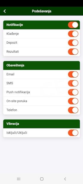 Postavke Push Up-obaveštenja u aplikaciji za mobilne uređaje Maxbet