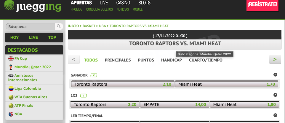 NBA - Partido Toronto vs Miami