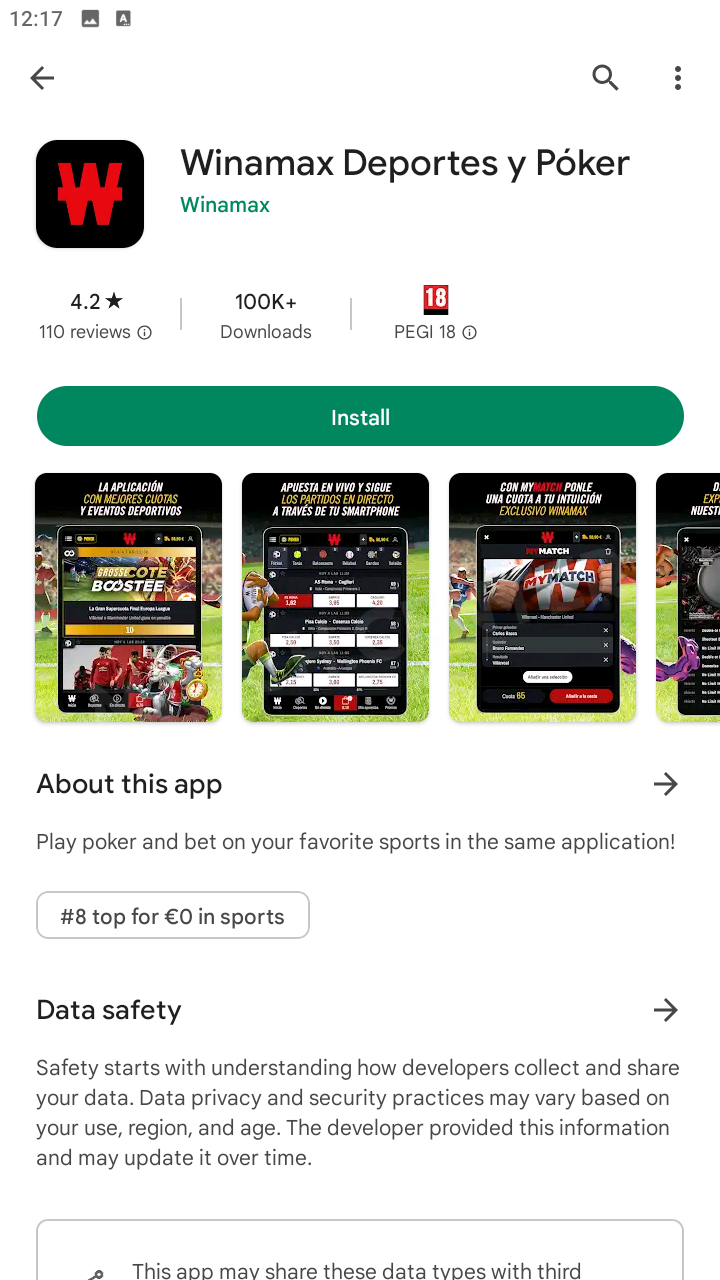 Página de la aplicación de Winamax en Google Play