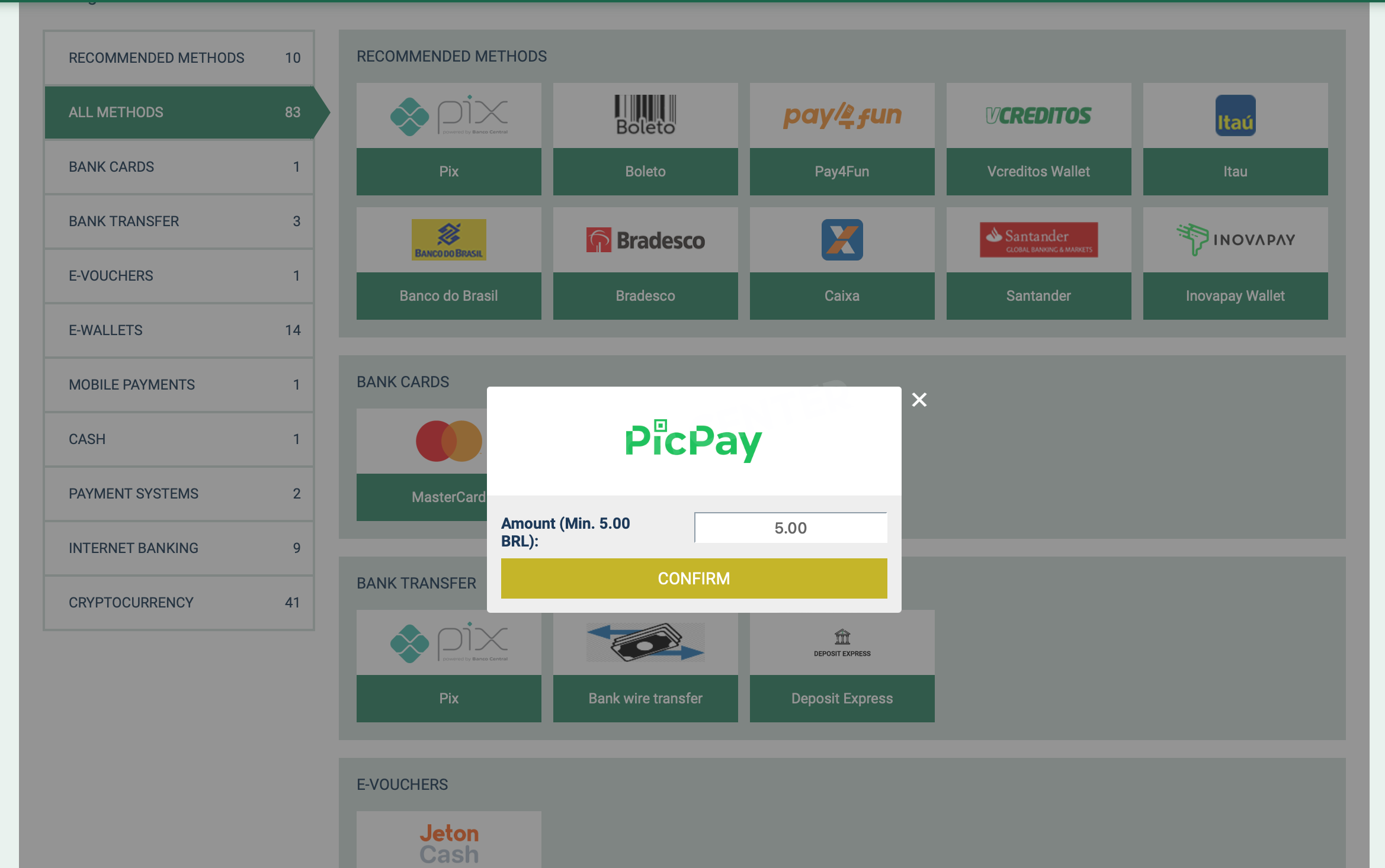 PicPay e um dos melhores métodos para fazer depósito mínimo de 5 reais para apostar no site de Betwinner.