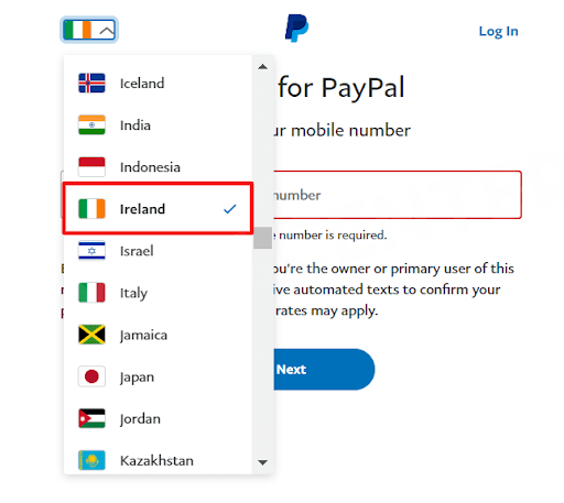 Registering a PayPal Account for Ireland