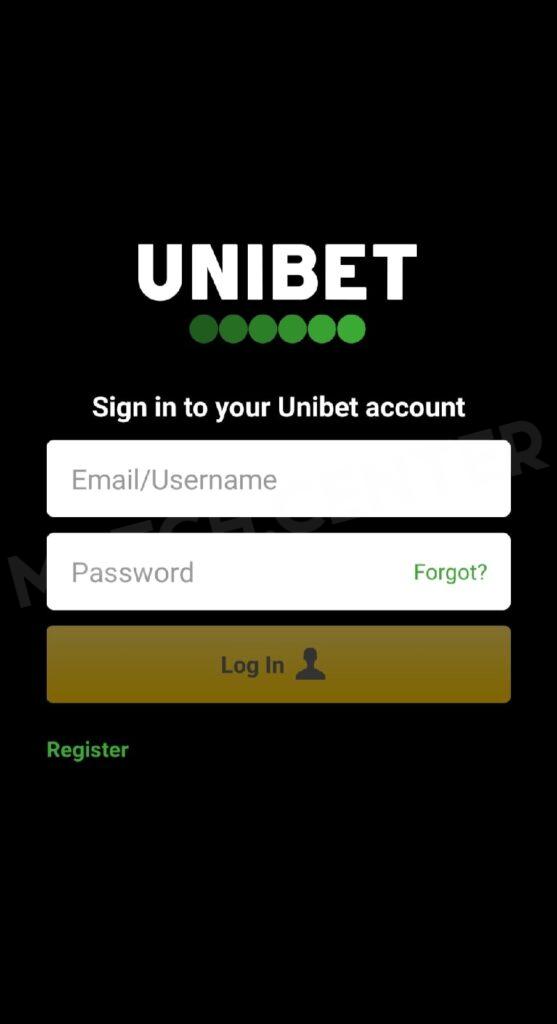 Unibet app home screen